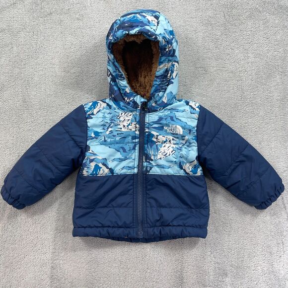 The North Face Reversible Mount Chimbo Jacket Baby 6-12 M Blue Sherpa Full Zip - Picture 1 of 16